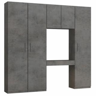 Ensemble de rangement pont table bureau tiroir gris béton largeur 250 cm