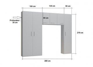 Ensemble de rangement pont 3 portes blanc mat largeur 280 cm