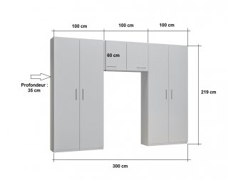 Ensemble de rangement pont 2 portes taupe mat largeur 300 cm