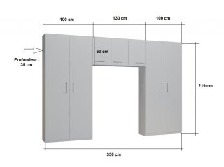 Ensemble de rangement pont 3 portes chêne largeur 330 cm