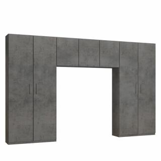 Ensemble de rangement pont 3 portes gris béton largeur 350 cm