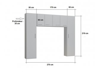 Ensemble de rangement pont 4 portes blanc mat largeur 270 cm