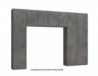 Ensemble de rangement pont 4 portes gris béton largeur 320 cm