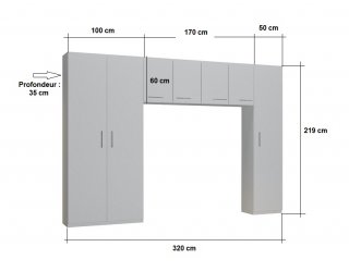 Ensemble de rangement pont 4 portes gris graphite mat largeur 320 cm