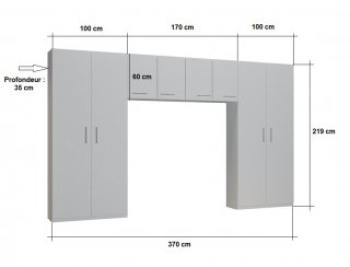 Ensemble de rangement pont 4 portes gris graphite mat largeur 370 cm