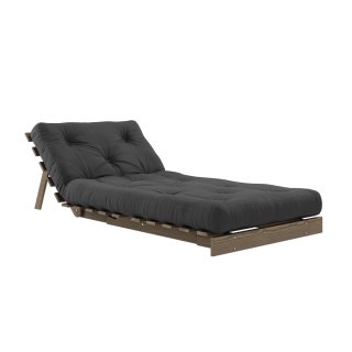 Fauteuil convertible futon ROOTS pin carob brown matelas dark grey couchage 90 x 200 cm