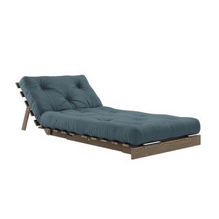 Fauteuil convertible futon ROOTS pin carob brown matelas petrol blue couchage 90 x 200 cm