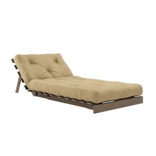 Fauteuil convertible futon ROOTS pin carob brown matelas wheat beige couchage 90 x 200 cm