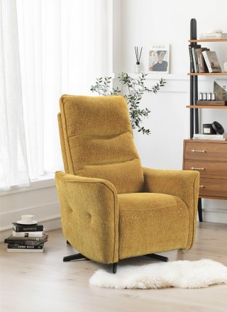 Fauteuil relax pivotant bi moteur ATTITUDE tissu chenillé ocre