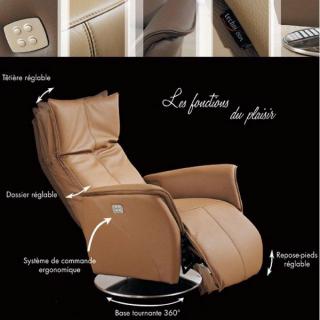 PREMIUM fauteuil relax électrique cuir vachette camel 