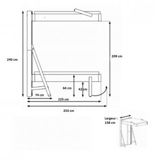 Lit escamotable au plafond JUNO  vertical étagère 140*200 cm pin encadrement cachemire