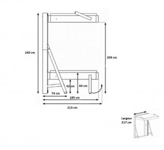 Lit escamotable au plafond JUNO horizontal étagère 160*200 cm pin encadrement cachemire