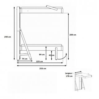 Lit escamotable au plafond JUNO vertical 160*200 cm pin encadrement cachemire