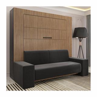 Armoire lit escamotable MAJESTIC SOFA chêne canapé noir 140 cm MECANIQUE SEDAC MERAL