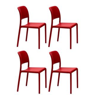 Lot de 4 chaises RIVER empilables design coloris rouge.