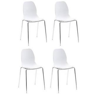 Lot de 4 chaises SHELL METAL design blanche piétement chromé
