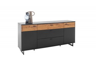 Buffet Bas CASONI 2 portes 3 tiroirs Laqué gris noir chêne sauvage huilé