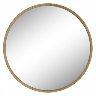 Miroir rond chic MIALY 75 cm diamètre bordure Chêne massif huilé