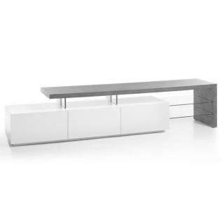 Table télé MEVA décor Béton- 3 tiroirs Blanc mat