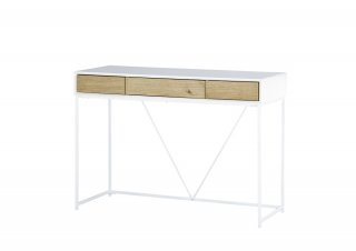 Console TIAKO laqué blanc mat-décor chêne-piétement métal Blanc mat