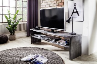 Meuble TV BIVA acacia massif coloris gris 1 étagère