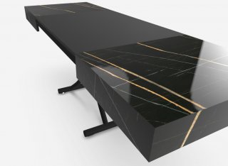Table basse convertible BOX Marbre Sahara noir / Métal graphite mat