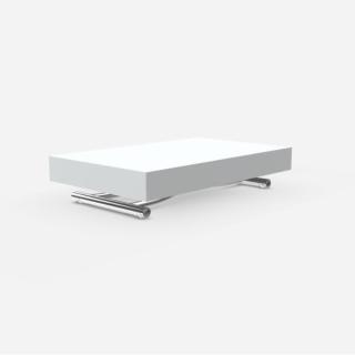 Table basse convertible BOX Verre anti-empreintes blanc / Métal chromé