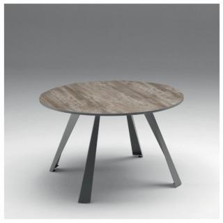 OZZIO CONVIVIO Table Extensible Ronde en Eco-bois Ancien avec piétement en Métal Graphite 