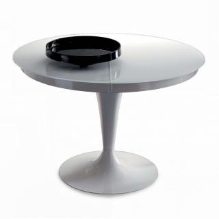 Table extensible Ronde ECLIPSE en Verre blanc et piétement Métal Blanc