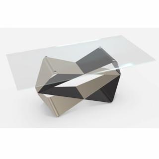 OZZIO GEM Table fixe Rectangle avec structure en métal et Plateau en verre / Large