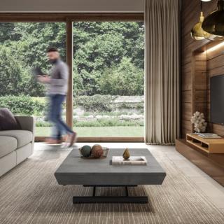 Ozzio MORE & MORE Table basse transformable en Eco-bois Beton et piétement Métal Graphite