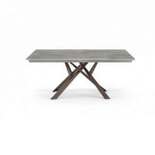 Ozzio LUNGO LARGO Table extensible en Eco-bois ancien avec pieds en Métal Bronze