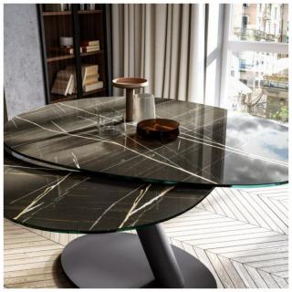 OZZIO ONE Table avec plateau tournant en Marbre Noir Brillant / pieds Métal graphite