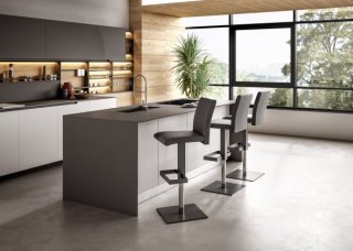 Ozzio TOKYO Lot de 2 Tabourets de bar en Eco-cuir Graphite et Métal