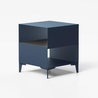 Table polyvalente CUBE acier couleur bleu, étagère gris ardoise, piétement bleu