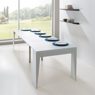 table console extensible MARVEL en acier plateau bois stratifié coloris blanc mat