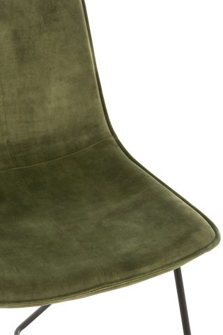 Chaise RATRI velours vert olive, pieds métal noir