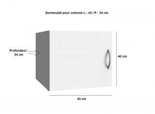 Surmeuble colonne de rangement LUND 1 porte blanc mat 45 x 54 profondeur