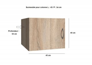 Surmeuble colonne de rangement LUND 1 porte chêne naturel 45 x 54 profondeur