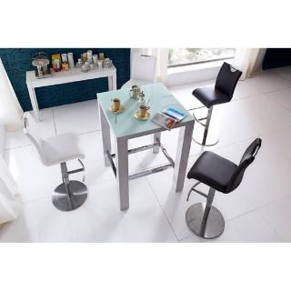 Table de bar design JANIS 80 x 80 cm finition laque blanche brillante