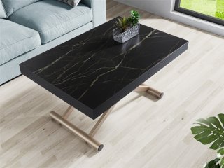 Table relevable extensible ACTIVA+ 120(214) x 70 x  38(77) cm pied bronze plateau céramique noir
