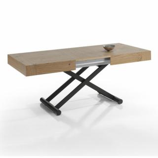 Table relevable extensible ACTIVA 120/214x38/77x70cm pied métal noir plateau chêne 
