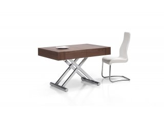 Table relevable extensible ACTIVA 120/214x38/77x80cm pied acier chromé plateau noyer 