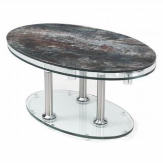 Table basse DOUBLE CÉRAMIQUE ANTHRACITE à plateaux pivotants en verre 