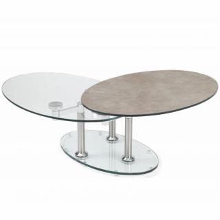 Table basse DOUBLE CÉRAMIQUE GREY couleur gris à plateaux pivotants en verre 