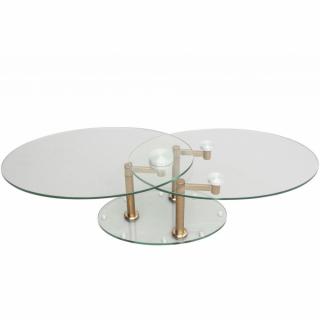 Table basse DOUBLE COOPER à plateaux pivotants en verre et piétement cuivre