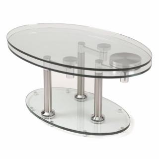 Table basse DOUBLE CHROME à plateaux pivotants en verre et acier chromé