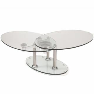 Table basse DOUBLE CHROME à plateaux pivotants en verre et acier chromé