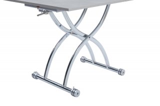 Table relevable extensible HIRONDELLE compacte laquée gris béton pied chromé argenté