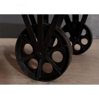 Table basse industrielle grosses roues RAPHAEL en bois de manguier